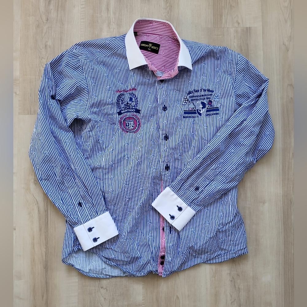 Elegant Blue Striped Dress Shirt with White Accents